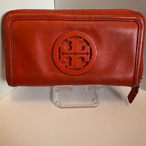 Tory Burch Orange Leather Zip Wallet
